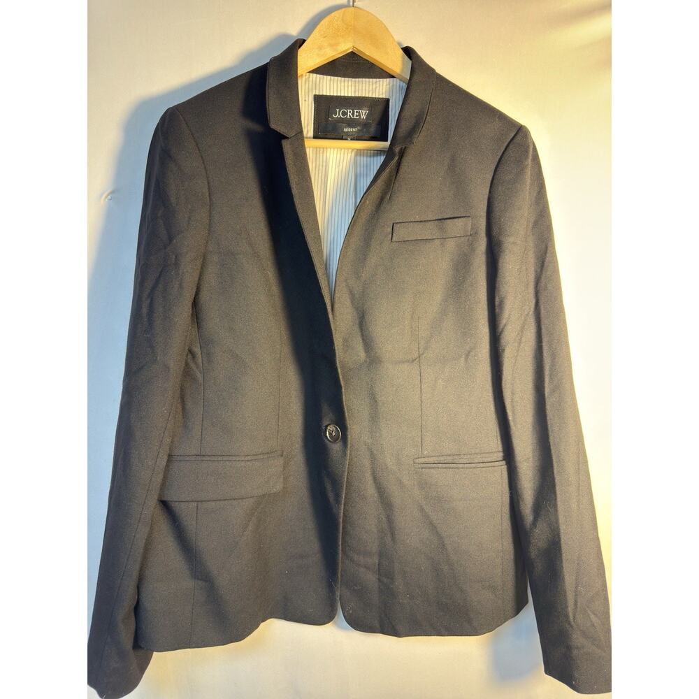 J.Crew Regent Black Wool Blazer Women‎ Size 14 Single Button Career Classic